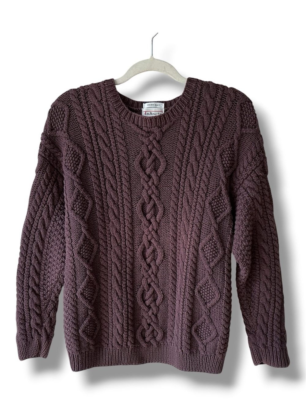 Talbots Vintage  Hand Knit Cable Knit Cotton Sweater in Chocolate Brown Size M